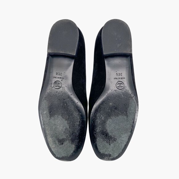 Chanel Camellia CC Ballet Flats Black Suede Size 38.5 US 7.5–8 Women Flower Logo - Picture 11 of 14